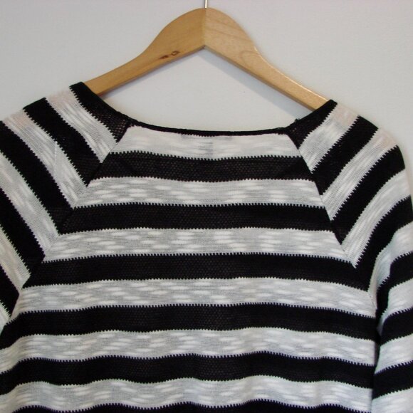 Black White Striped Knit Top Crewneck Boxy Lightweight MNG Mango Size Medium - Picture 10 of 11